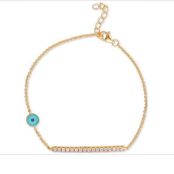 NWT Giani Bernini CZ linear Evil Eye Link Bracelet in 18k Plated Sterling Silver - Picture 1 of 5